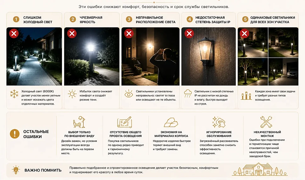 10 главных ошибок при выборе уличного освещения для дачи и загородного дома