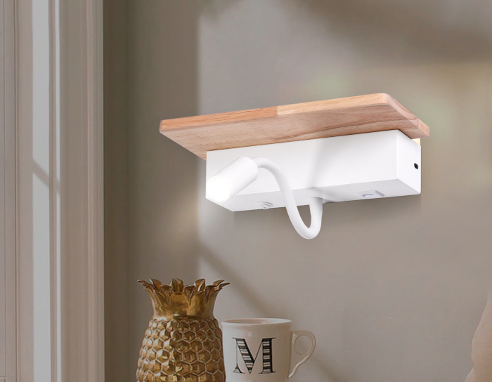 Настенный светодиодный светильник с выключателем, USB портом и полкой Ambrella light FW290