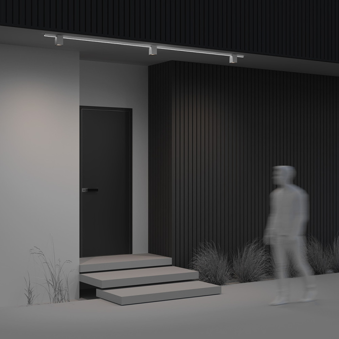 Трековый однофазный уличный светодиодный светильник Maytoni Elasity ip black O-TR01-3-S-16WW3K