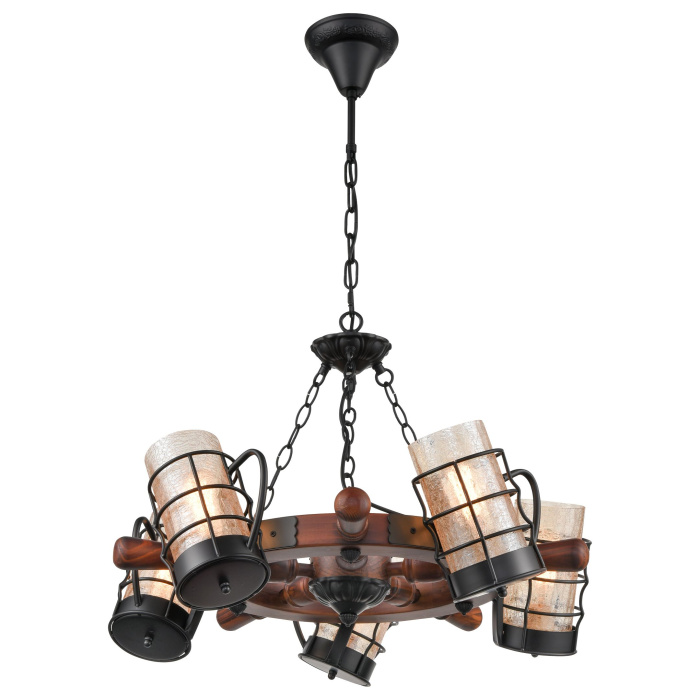 561-703-05 Светильник подвесной Дуб, Черный/Янтарный E27 5*40W