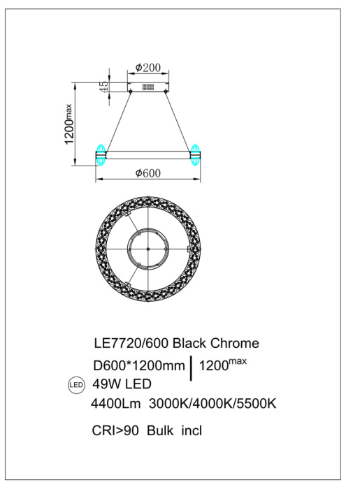 Подвесной светильник Leon Michel LE7720/600 Black Chrome