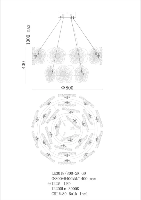 Подвесная люстра Leon Violetta LE3018/800-2K GD
