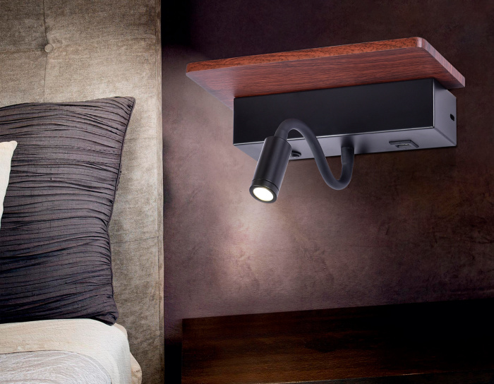 Настенный светодиодный светильник с выключателем, USB портом и полкой Ambrella light FW291
