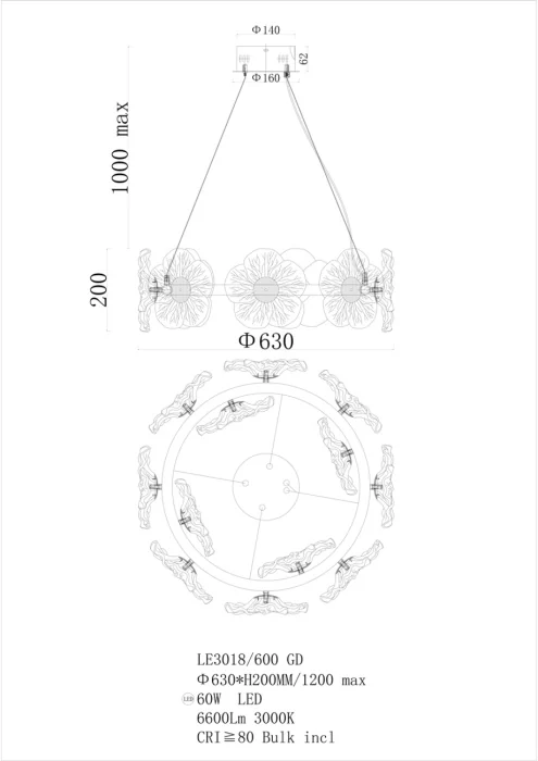 Подвесная люстра Leon Violetta LE3018/600 GD