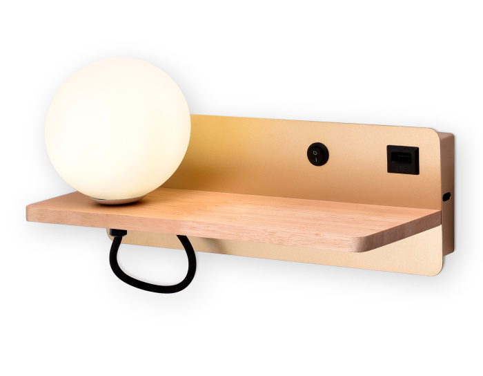 Настенный светильник с выключателем, USB портом и полкой Ambrella light FW520