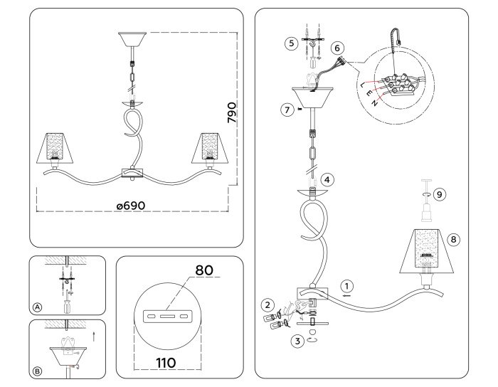 Подвесная люстра со стеклянными плафонами Ambrella light LH57091