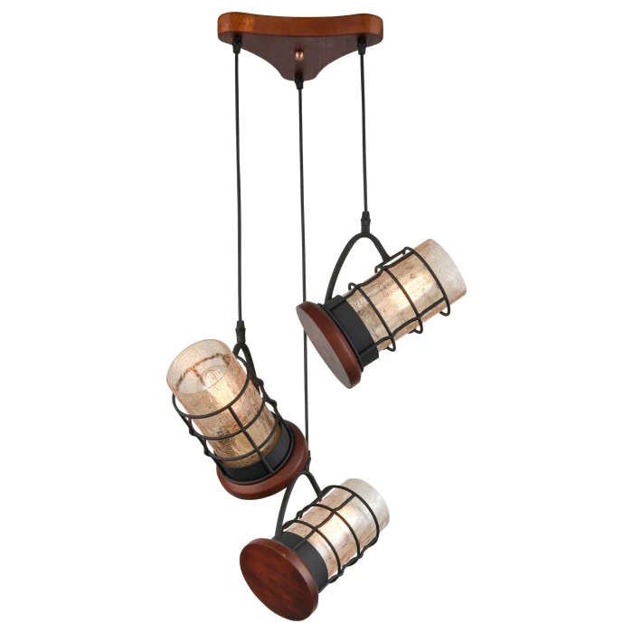 561-706-03 Светильник подвесной Дуб, Черный/Янтарный E27 3*40W