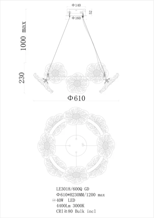 Подвесная люстра Leon Violetta LE3018/600Q GD
