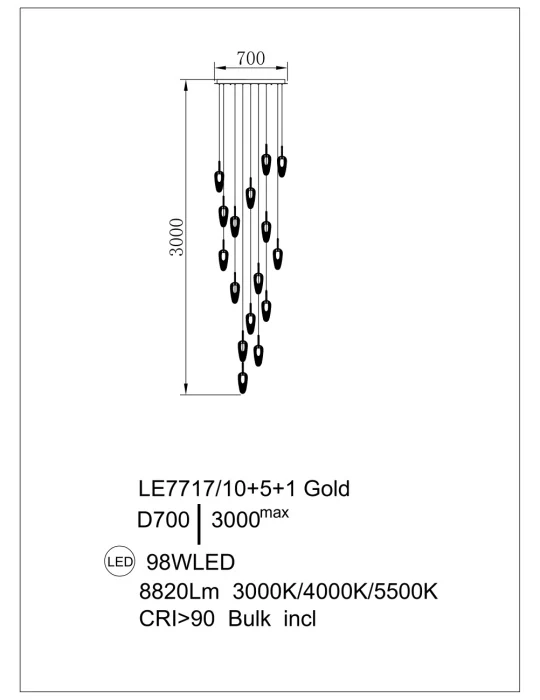 Подвесная люстра Leon Cascade LE7717/10+5+1 Gold