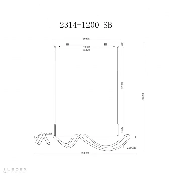 Светильник подвесной iLedex Cross 2314-1200 SB