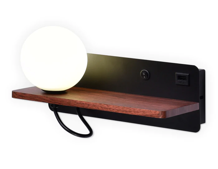 Настенный светильник с выключателем, USB портом и полкой Ambrella light FW521