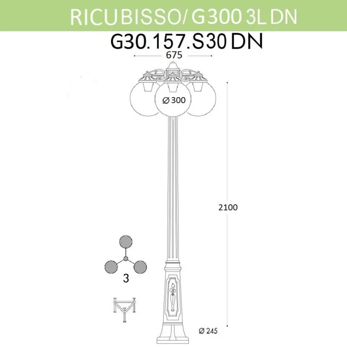 Уличный фонарь Fumagalli Ricu Bisso/G300 3Ldn G30.157.S30.BYE27DN