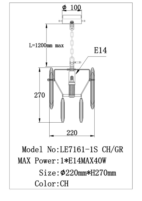 Подвесной светильник Leon Jacqueline LE7161/1S CH/GR
