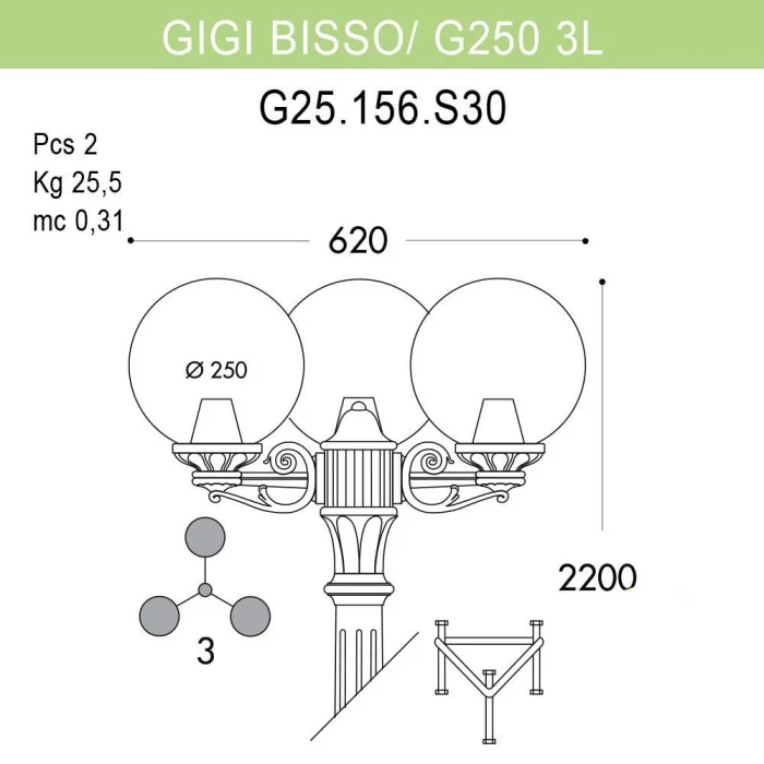 Уличный фонарь Fumagalli Gigi Bisso/G250 3L G25.156.S30.BYE27