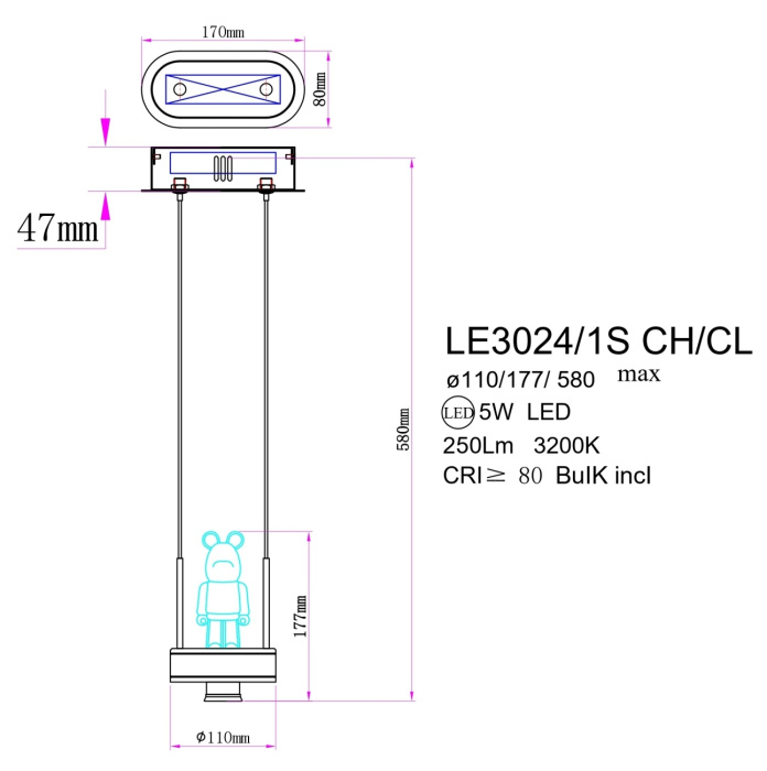 Подвесной светильник Leon Joli LE3024/1S CH/CL