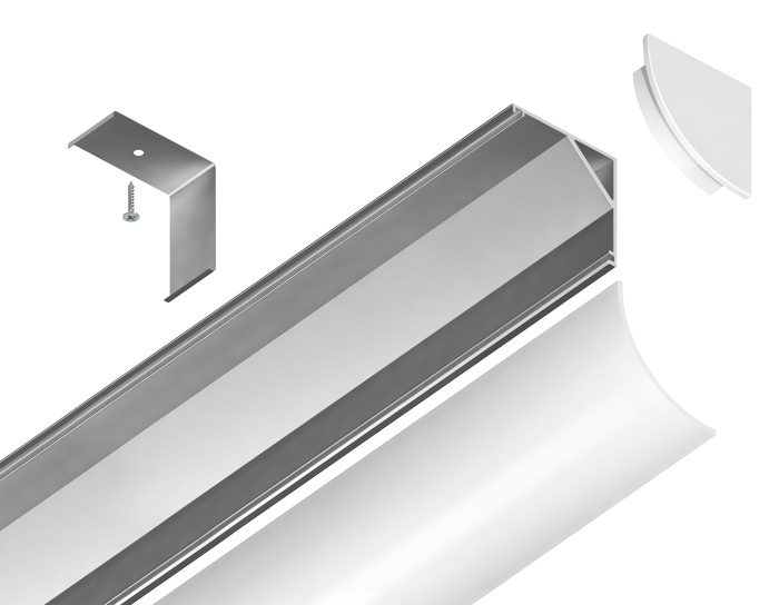 Алюминиевый профиль угловой круглый 15.7*15.7 для светодиодной ленты до 9,78мм Ambrella light GP2100AL