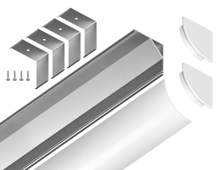 Алюминиевый профиль угловой круглый 15.7*15.7 для светодиодной ленты до 9,78мм Ambrella light GP2100AL