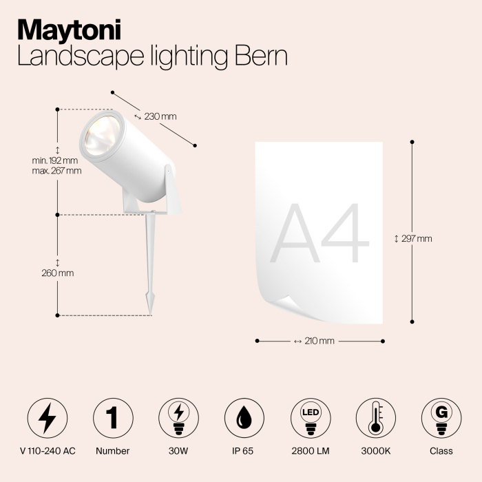 Ландшафтный светильник Maytoni Bern O050FL-L30W3K