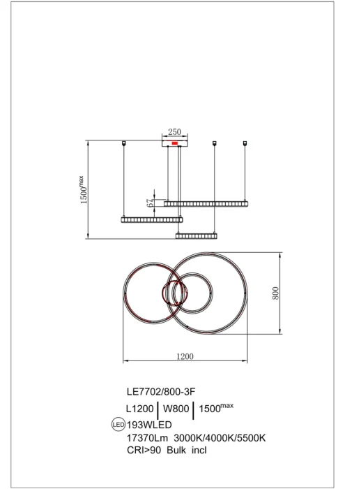 Подвесная люстра Leon Christine LE7702/800-3F Black Chrome