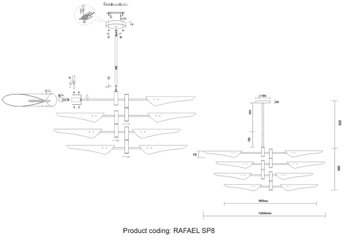Люстра (без плафонов) Crystal Lux RAFAEL SP8 CHROME