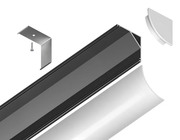 Алюминиевый профиль угловой круглый 15.7*15.7 для светодиодной ленты до 9,78мм Ambrella light GP2100BK