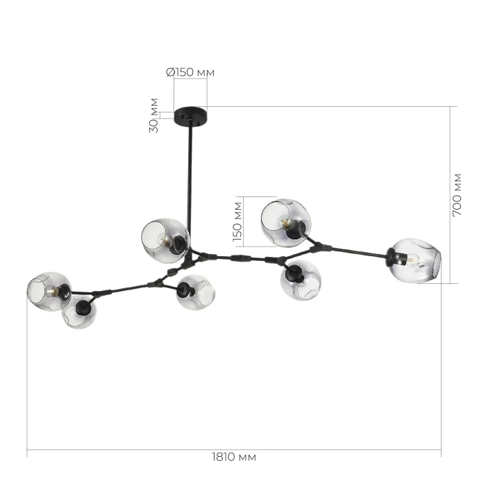 SLE154843-07 Светильник подвесной Черный/Дымчатый E27 7*40W