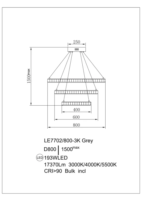 Подвесной светильник Leon Christine LE7702/800-3K Black Chrome