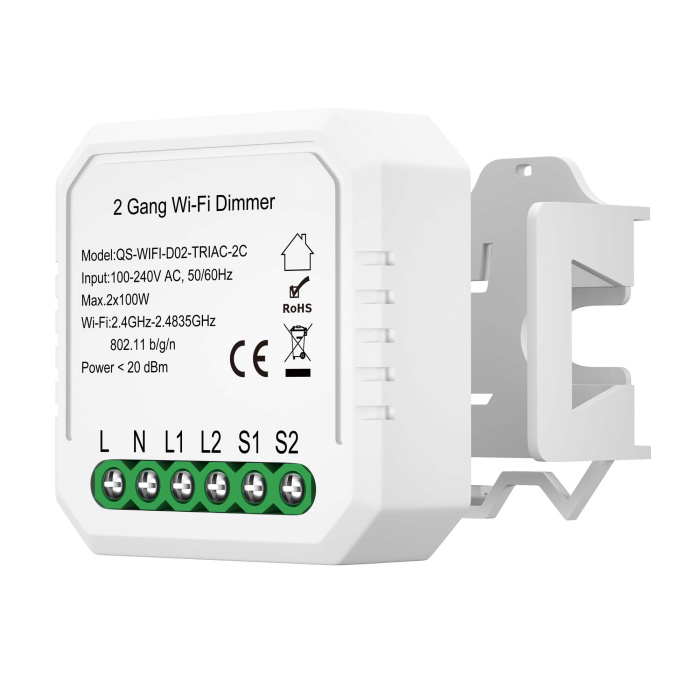 WI-FI диммируемое реле 2 канала 2x100W, IP20, L46xW46xH18, 230V, Белый ST9000.500.02CDIM