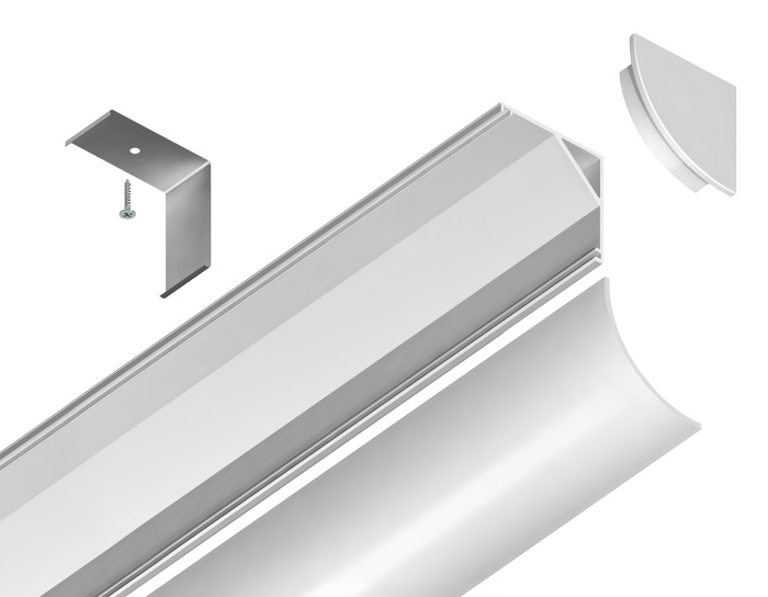 Алюминиевый профиль угловой круглый 15.7*15.7 для светодиодной ленты до 9,78мм Ambrella light GP2100WH