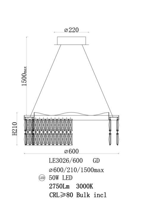 Подвесной светильник Leon Milana LE3026/600 GD