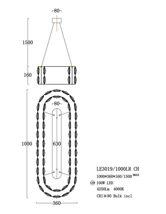 Подвесная люстра Leon MontBlanc LE3019/1000LR CH