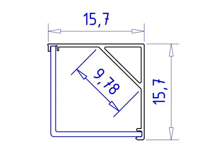 Алюминиевый профиль угловой квадратный 15.7*15.7 для светодиодной ленты до 9,78мм Ambrella light GP2150AL