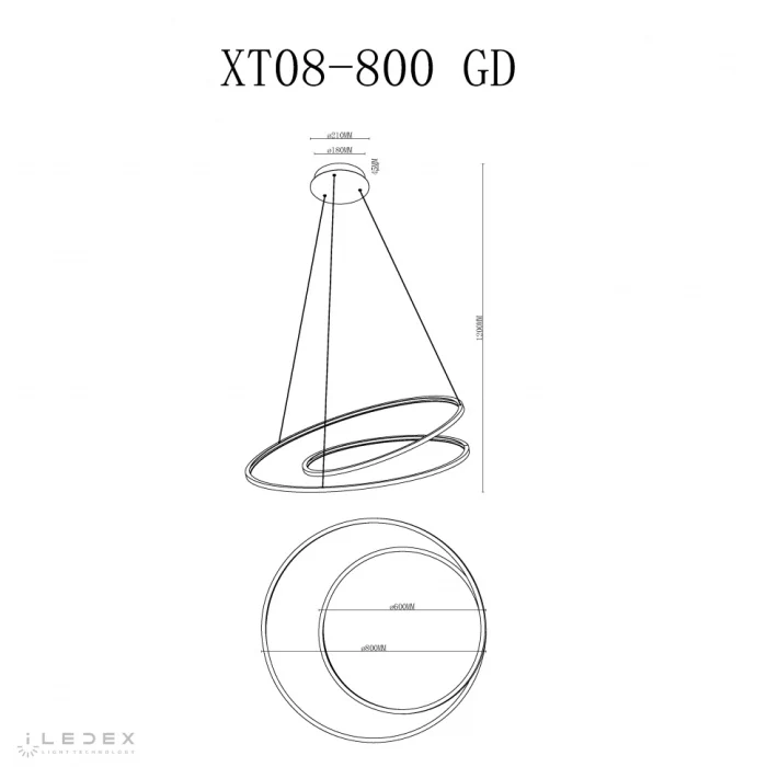 Светильник подвесной iLedex Axis XT08-D800 GD