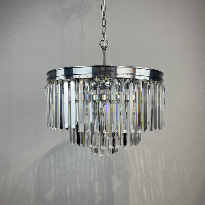 Люстра RH 1920S ODEON CLEAR GLASS FRINGE 3-TIER CHANDELIER chrome ImperiumLoft