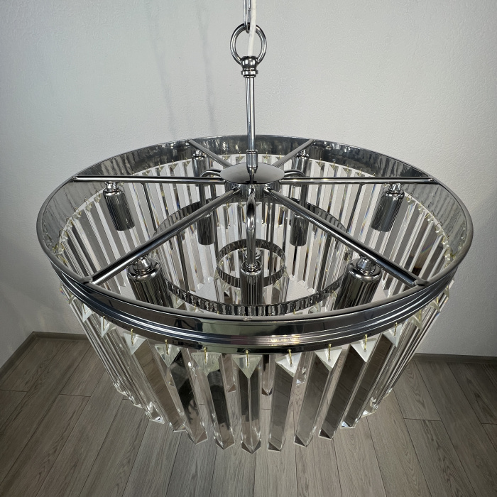 Люстра RH 1920S ODEON CLEAR GLASS FRINGE 3-TIER CHANDELIER chrome ImperiumLoft