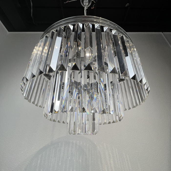 Люстра RH 1920S ODEON CLEAR GLASS FRINGE 3-TIER CHANDELIER chrome ImperiumLoft