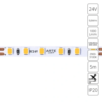 Светодиодная лента 24V 9,6W/m 3000К 5м Arte Lamp TAPE A2412005-01-3K