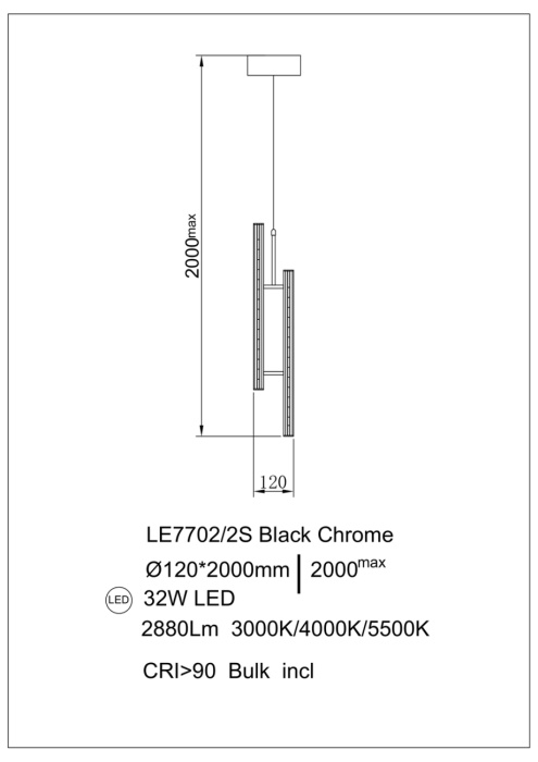 Подвесной светильник Leon Christine LE7702/2S Black Chrome