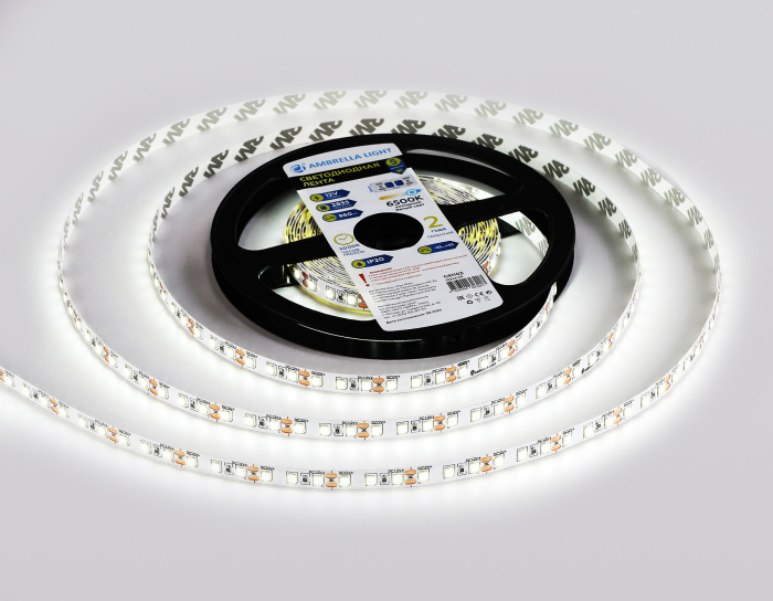 Светодиодная лента Ambrella Light GS1103 2835 120Led /9.6W m/ 12V IP20 6500K 5m/кратность резки 25mm Ambrella light GS1103