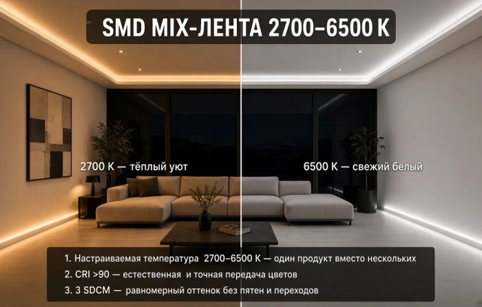 Светодиодная лента Crystal Lux SMD CLT 1.002 10W 24V SMD 2700-6500K IP20