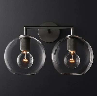 Бра RH Utilitaire Globe Shade Double Sconce Black ImperiumLoft