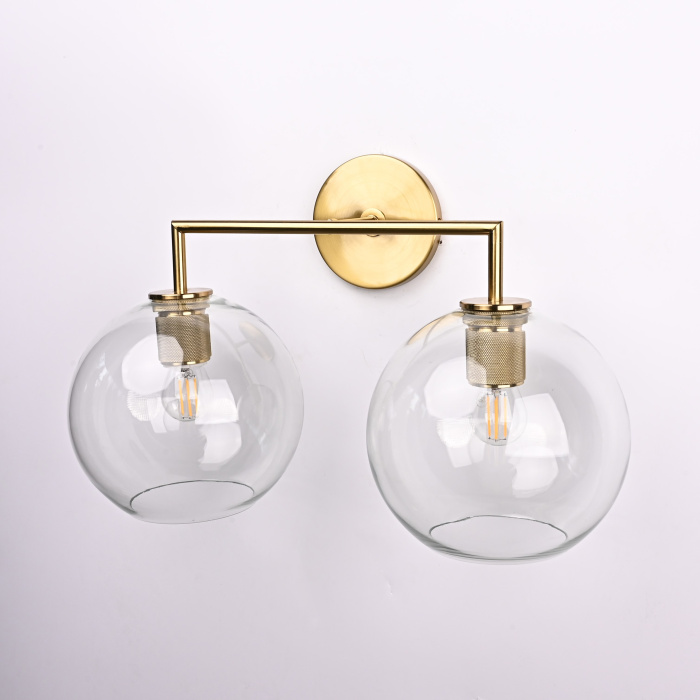 Бра RH Utilitaire Globe Shade Double Sconce Brass ImperiumLoft