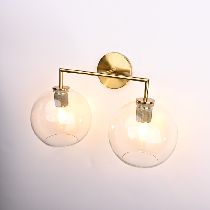 Бра RH Utilitaire Globe Shade Double Sconce Brass ImperiumLoft