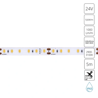 Светодиодная лента 24V 9,6W/m 3000К 5м Arte Lamp AQUA TAPE A2412008-04-3K