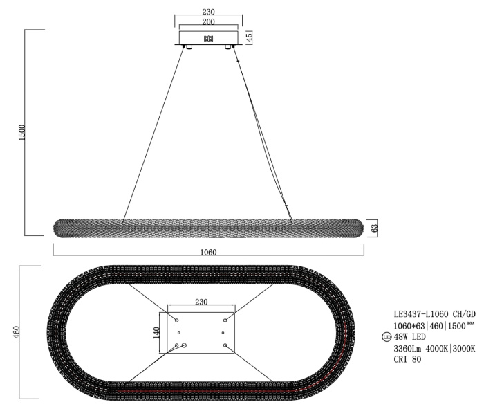 Подвесной светильник Leon Juliana LE3437-L1060 GD