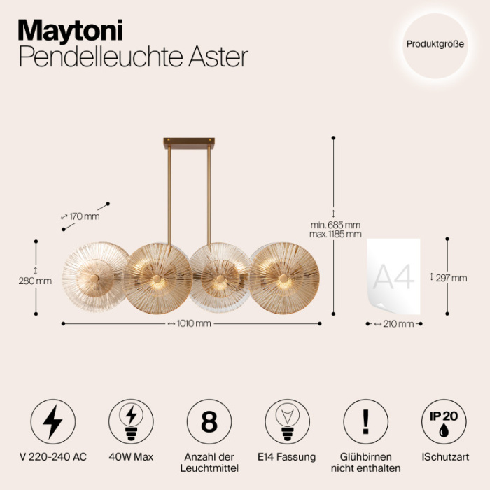 Люстра на штанге Maytoni Aster MOD007PL-08G1