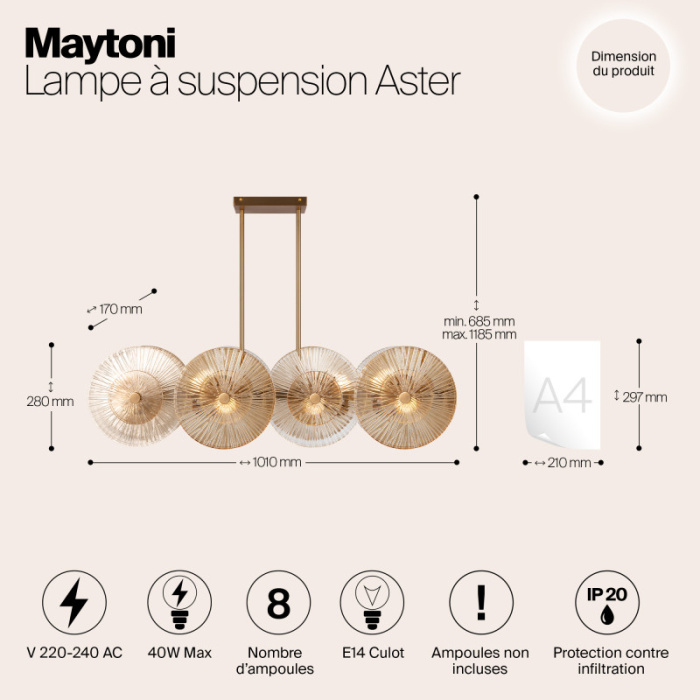 Люстра на штанге Maytoni Aster MOD007PL-08G1