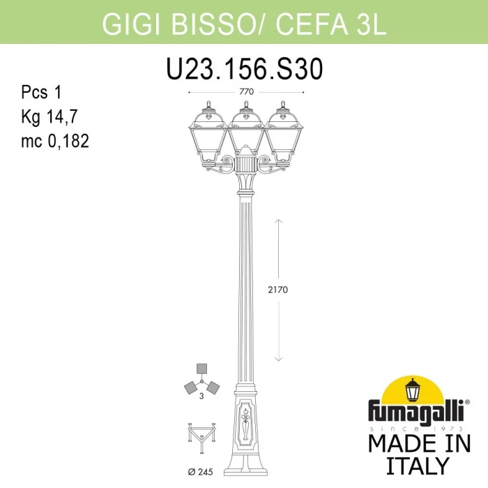 Садово-парковый светильник Fumagalli GIGI BISSO/CEFA 3L U23.156.S30.BYE27