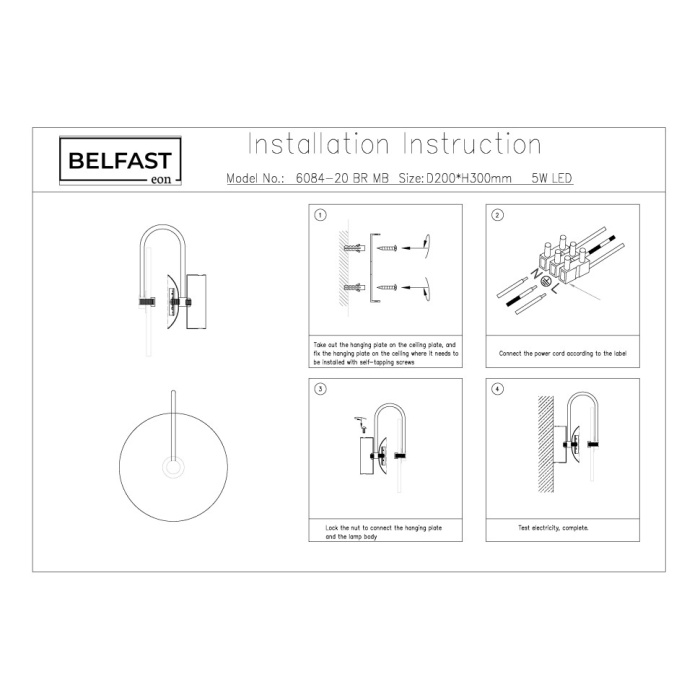 Светильник настенный Belfast Ravenhill 6084-20 BL MB