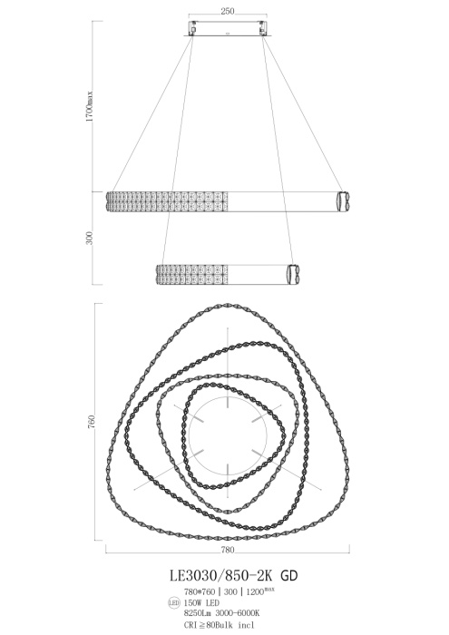 Подвесной светильник Leon Veronique LE3030/850-2K GD